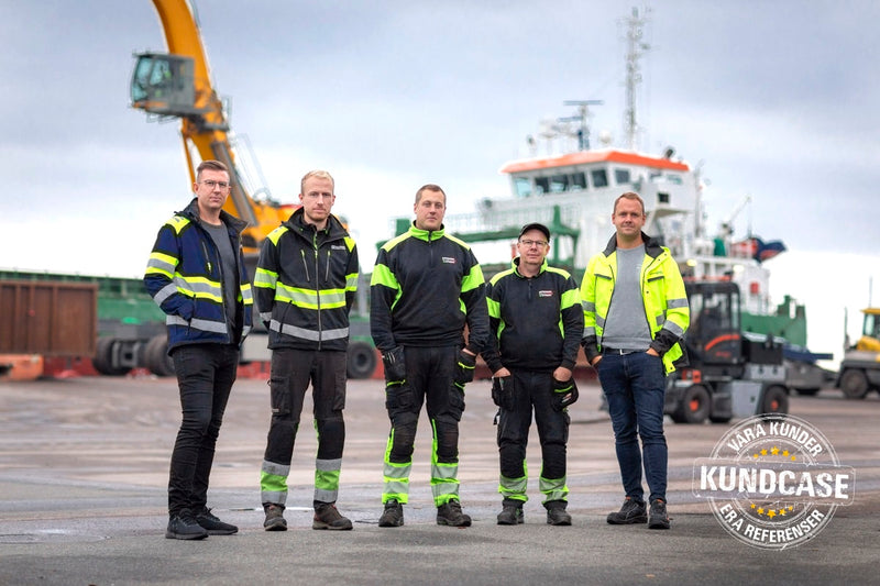 Bild: Joakim Nilsson och Rikard Johansson, Sölvesborgs hamn, Johan Edvarsson och Mats Bengtsson, servicetekniker Ottosson Truck samt Nicklas Joelsson Björkman, säljare Ottosson Truck.